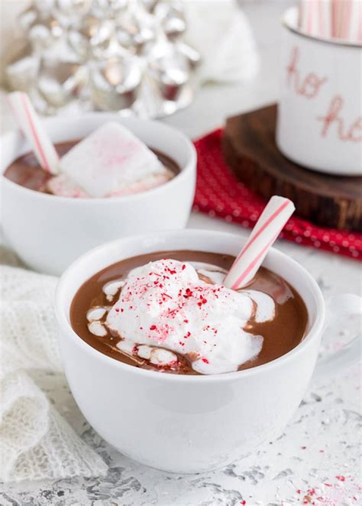 Peppermint hot chocolate in a white mug
